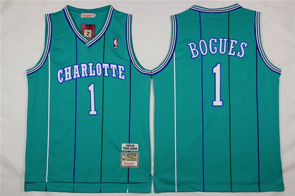 Men Charlotte Hornets 1 Bogues Green Throwback Stitched NBA Jersey